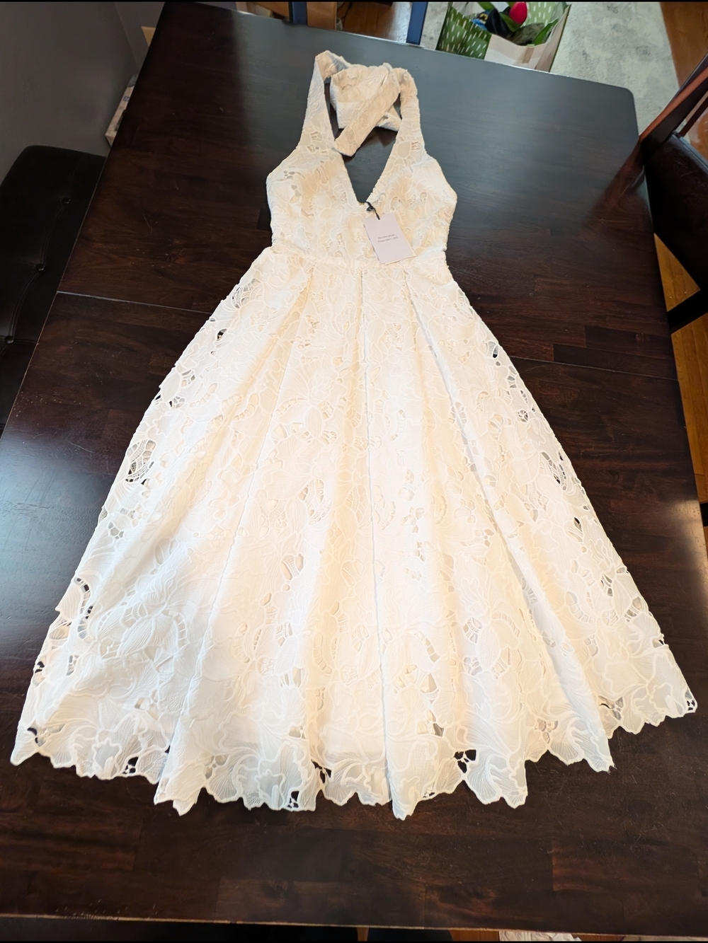Club L London Maribel Plunge Neck White Lace Halter Midi Dress, Women's 2, NWT